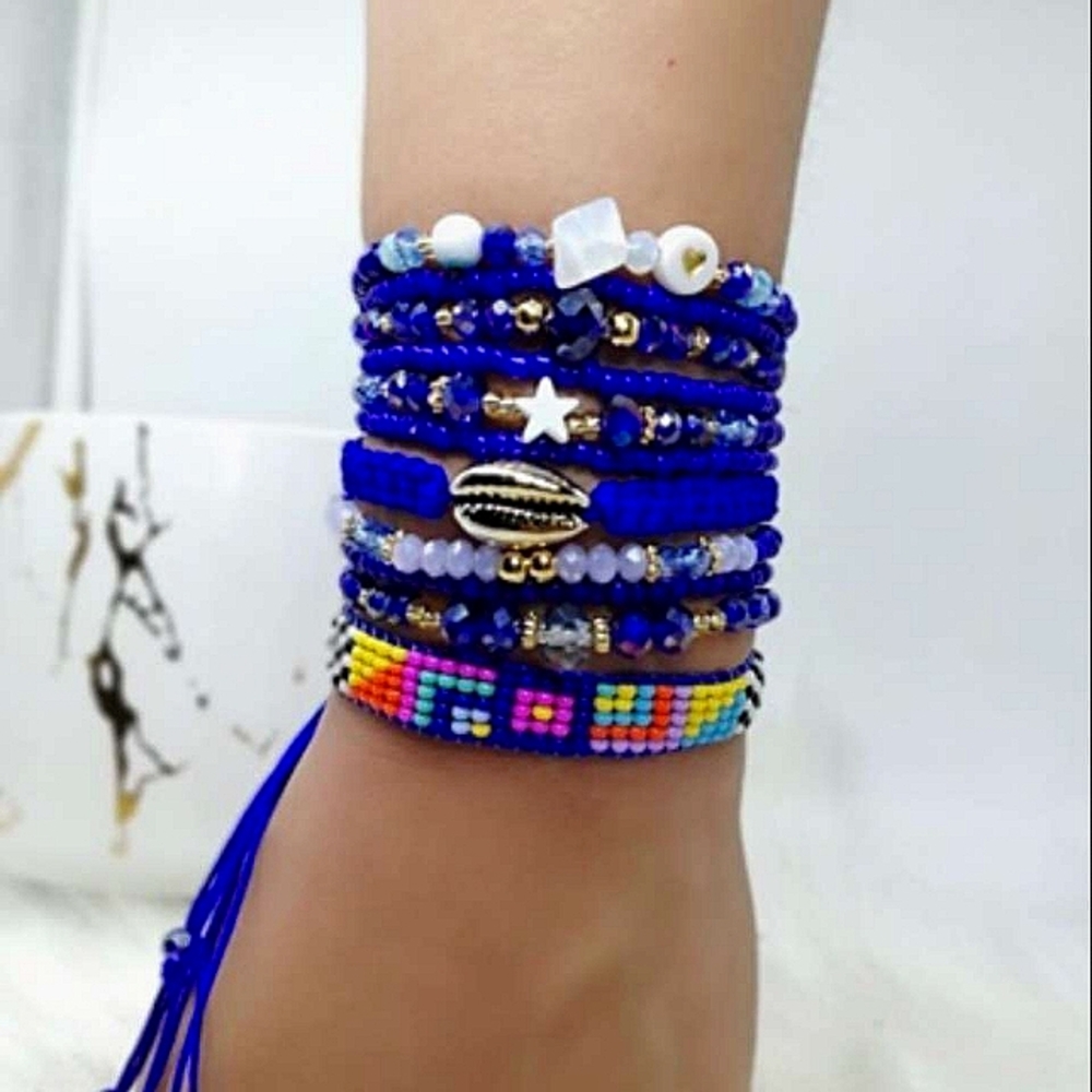 Blue with rainbow stackable bracelets